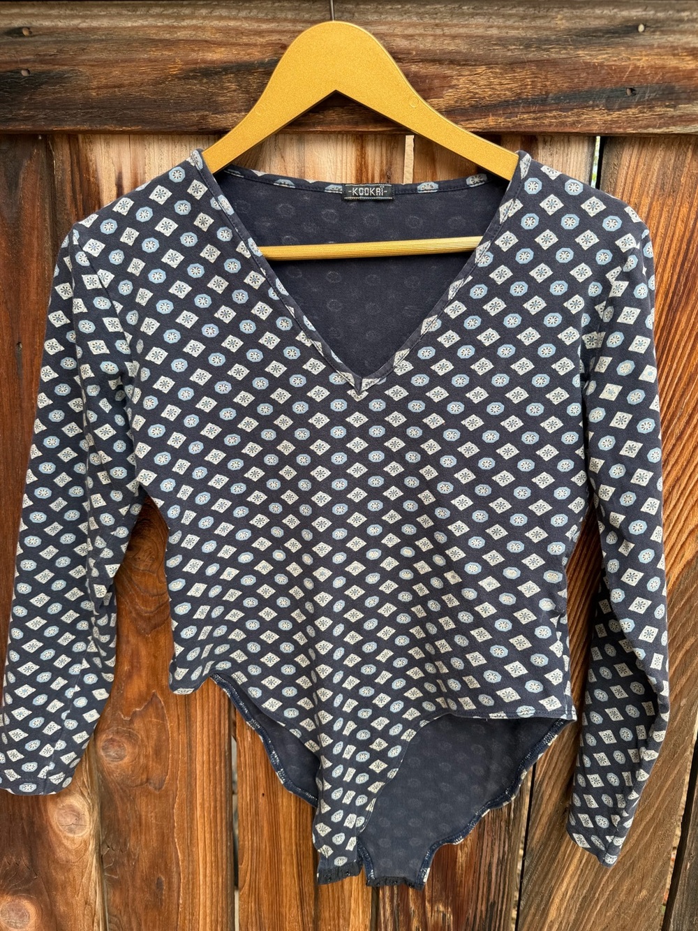 Vintage Kookai Geometric Print Long Sleeve Bodysuit